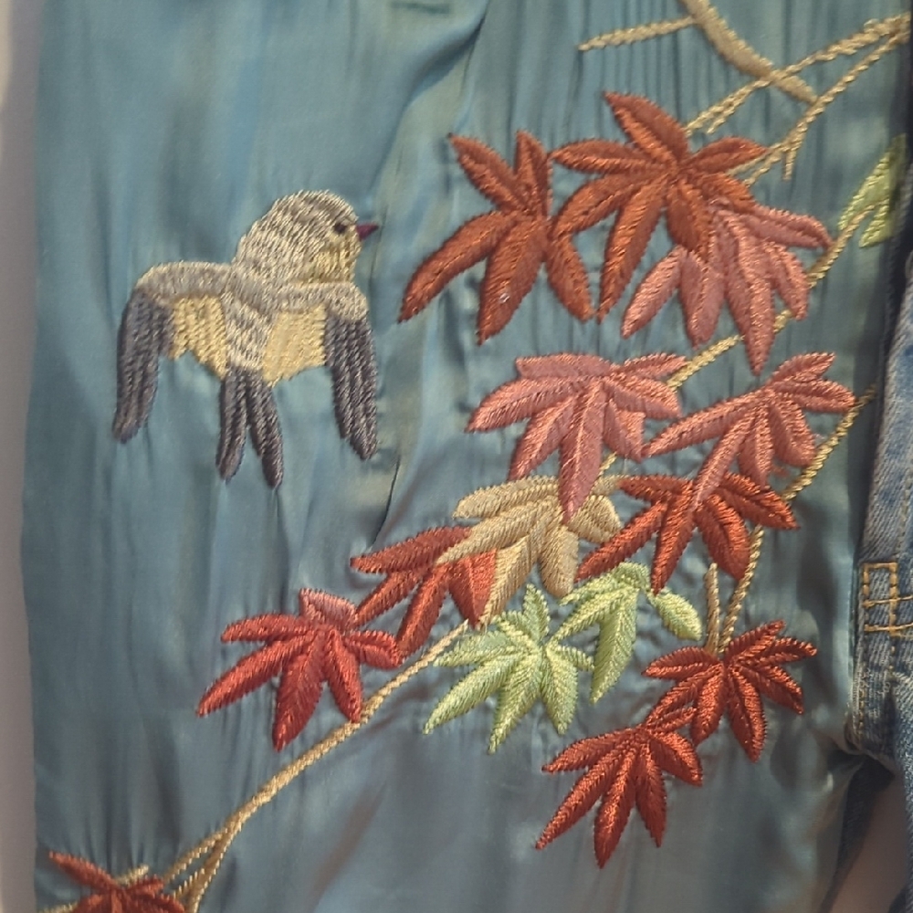Zara Satin Blue Denim Jeans with Embroidery #0016 - Picture 4 of 10
